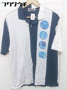 ◇ ◎ FILA フィラ 半袖 ポロシャツ サイズM ホワイト ネイビー ブルー系 メンズ