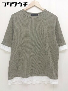 ◇ ALLOWED TO UNFOLD レイヤード風 半袖 Tシャツ カットソー サイズL カーキ系 メンズ