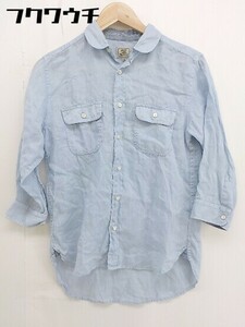 ◇ ◎ green label relaxing グリーンレーベル UNITED ARROWS リネン100% 七分袖 シャツ サイズS ライトブルー メンズ