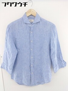 ◇ EDIFICE エディフィス リネン100% 七分袖 シャツ サイズ44 ライトブルー メンズ