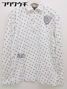 ◇ ◎ Zoy ゾーイ ロゴ 刺繍 貝殻 プリント 長袖 ポロシャツ サイズ1 ホワイト グレー メンズ