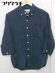 ◇ ◎ green label relaxing UNITED ARROWS リネン100% ボタンダウン BD 長袖 シャツ サイズS ネイビー メンズ