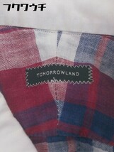 ◇ TOMORROWLAND トゥモローランド リネン100% チェック ボタンダウン BD 長袖 シャツ サイズ41/16 レッド マルチ メンズ_画像4