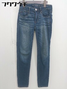 ◇ AMERICAN EAGLE OUTFITTERS ウォッシュ加工 ストレッチ デニム ジーンズ パンツ サイズUS2 インディゴ レディース