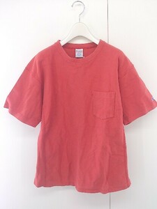 ◇ Champion チャンピオン 胸ポケット ワンポイント 半袖 Tシャツ カットソー サイズM レッド系 メンズ P