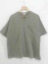 ◇ FREAK'S STORE フリークスストア Vネック 胸ポケット 半袖 Tシャツ カットソー サイズS カーキ系 メンズ E_画像1