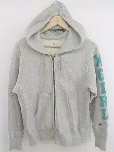 ◇ X-girl × Champion 裏起毛 ジップアップ 長袖 パーカー サイズ S グレー レディース E