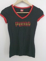 ◇ PUMA プーマ スパンコール ロゴ 半袖 Tシャツ カットソー サイズUS XS F36 I/E38 ブラック レッド系 レディース E_画像1
