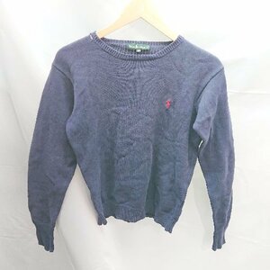 ◇ POLO RALPH LAUREN ポロ ラルフローレン クルーネック　ケーブル　刺?ロゴ 長袖 ニット サイズ160 ネイビー系 メンズ E