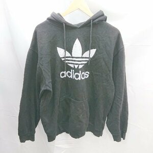 ◇ adidas アディダス ブランドロゴ　フード　裏起毛　シンプル 長袖 パーカー サイズ2XO ブラック系 レディース E