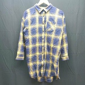 ◇ OLIVE des OLIVE オリーブ デ オリーブ チェック 胸ポケット 長袖 シャツ サイズM イエロー レディース E