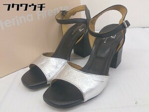 * * CATERINA FIRENZE ROSE BUD ankle strap heel sandals size 37 silver black lady's 