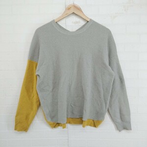 ◇ Interplanet Interplanet BICOLOR с длинным рукавом вязаный свитер размер F Grey Mustard Ladies E