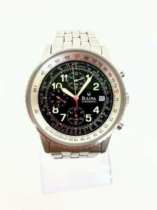 ミや[HaY108]1円スタート！1円スタート BULOVA CHRONOGRAPH ブローバ クロノグラフ BVS201 稼動 メンズ 中古品 コンパクトサイズ