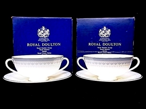 h0506 ROYAL DOULTON LORRAINE ロイヤルドルトン　ロレイン　クリームスープセット　２客セット　未使用　保管品　難有　元箱