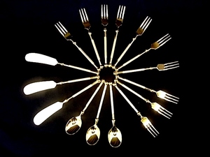 h0510 butter knife 3ps.@ coffee spoon 3ps.@hime Fork 10ps.@. summarize set gold group unused storage goods 