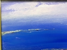 h0550 真作保証　油彩　風景画　海　片山弘明　「北・北の岬（ハマナス）」　額縁_画像3