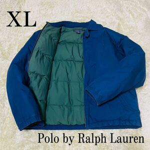 【送料無料】Polo by Ralph Lauren XLダウンジャケット オールド ワンポイント LL ポロバイラルフローレン ポニー ヴィンテージ 青 緑 年代