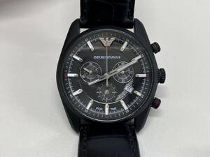 1円スタート!!EMPORIO ARMANI エンポリオアルマーニ AR-6035 ブラック クオーツ メンズ リューズ〇 テスター〇 箱付 現状品◆12-3