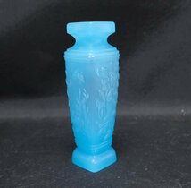 【慈光】2705 練りガラス　花瓶　一輪挿し　花紋様　　青色ガラス　当時物_画像4