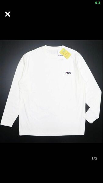 ★ FILA 新品 メンズ UVカット 保温 両面起毛 フリース クルーネック ロンT 白 XL [443362-WT-LL] 