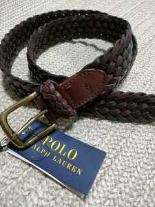 新品 定価13200 ポロ ラルフローレン レザー メッシュ ベルト w36 91cm ダークブラウン 茶色 POLO RALPH LAUREN こげ茶