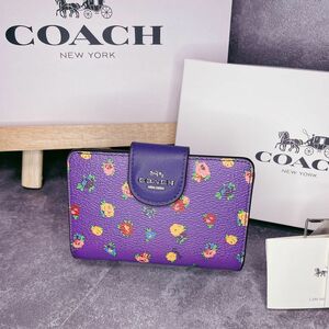 COACH コーチ　二つ折り財布　花柄　パープル　レディース　未使用　J-087