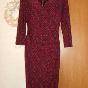 ～ラルフローレン★ストレッチドレス4 カシュクールワンピース 深い赤×黒 シックでエレガントの画像1