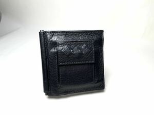  1円●美品●ボッテガヴェネタ●マネークリップ付き二つ折り札入れ●財布●イントレチャート●ブラック 黒●レザー ロゴ 編み込み 小銭入れ