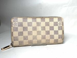 E467 1円 LOUIS VUITTON ルイヴィトン N60019 ダミエアズール ジッピーウォレット ラウンドファスナー 長財布 ウォレット アイボリー系 