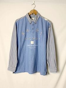  Showa Retro 80s 90s Pink House 3 point stop BD Dungaree Denim check switch shirt patch Vintage total pattern pull over 