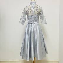 a03500 Preciaus Lady ドレス ワンピース 五分袖 透け感 リボン 胸パット 裏地 M グレー パーティー 結婚式 フォーマルイブニングウェア_画像3