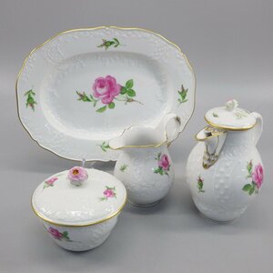 1円～ Meissen マイセン ピンクローズ マルセイユレリーフ ミニポット シュガー クリーマー プレート 計4点 食器 258-2385802【O商品】