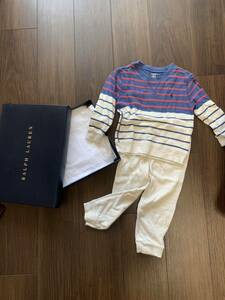 【美品】Ralph Lauren ラルフローレン　スウェット　上下　パジャマ 90センチ　白　ネイビー　子ども　キッズ