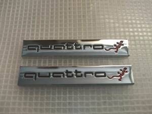 【送料込】quattro(クアトロ) エンブレムプレート 赤ロゴ 縦1.0cm×横6.0cm　2枚組　金属製　アウディ　AUDI