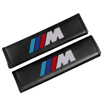 2個セット BMW Mスポーツ ビーエムダブリュー カーボンファイバー シートベルトパッド シートベルトカバー ショルダーパッド ロゴ刺繍 n2_画像2