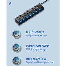 USBハブ 7ポート 480MBps伝送 LEDライト搭載 USB2.0 高速データ転送 独立・個別スイッチ付 セルフパワー式 バスパワー ss_画像8