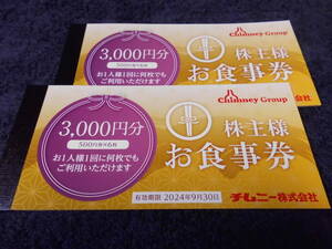 ☆即決☆チムニー 株主優待券 6000円分　2冊☆有効期限2024年9月30日