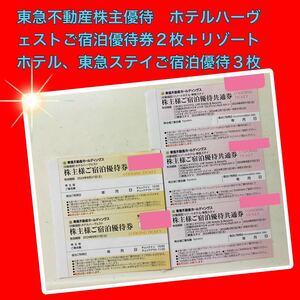 ◆ミニレター送料無料 【最新】東急不動産株主優待　ホテルハーヴェストご宿泊優待券2枚＋リゾートホテル、東急ステイご宿泊優待３枚◆①