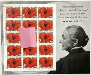 入手困難 レア ジョージア オキーフ 切手シート GEORGE O’KEEFFE USPS 1995 Red Poppy 1927 Sheet of 15