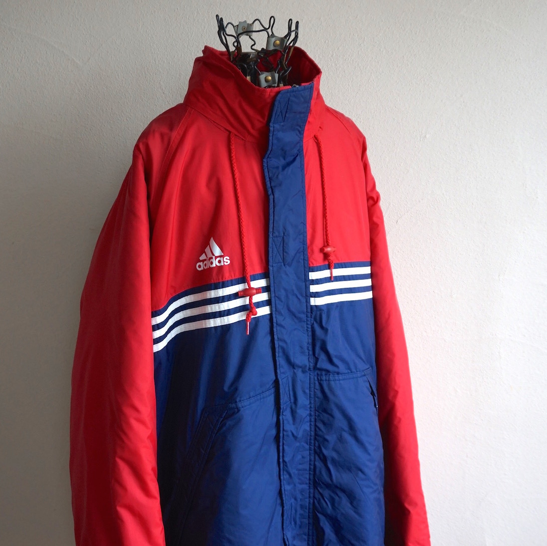 90s ヴィンテージ adidas 3本ライン フィッシューテール トラックコート L トリコロール 中綿 ベンチコート アディダス / USA 古着