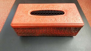  used * tissue case metal tissue box BOX retro at that time Showa era red black flower rose rose 