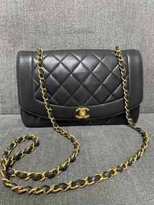 CHANEL シャネル ショルダーバッグ マトラッセ ダイアナ チェーン ブラック ゴールド ココマーク ラムスキン レディース カバン 1円〜 