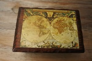 ジュエリーボックス 宝石箱 小物入れ スペイン製 木製 古め 木箱 収納箱 世界地図 地図/アンティーク ビンテージ