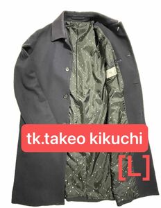 tk.takeo kikuchi ティーケータケオキクチ メンズ ステンカラー コート ネイビー (L) 裏地 総柄 モノグラム