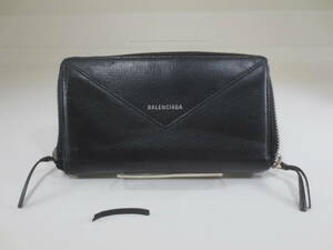 ◆【BALENCIAGA　バレンシアガ】　ラウンドファスナー長財布　レザー　黒　難あり　ジャンク品