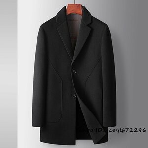 最上級*定価13万 メンズ ウールコート ビジネスコート 紳士スーツ 厚手 高級 テーラードジャケット アウター コート 秋冬新品 ブラック XL