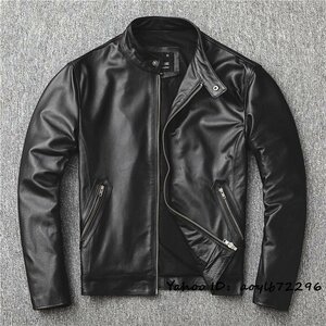 27万■最上級*ナッパ ライダー革 牛革 バイクジャケット メンズライダース レザージャケット バイクウェア 革ジャン 超豪華 細身 L