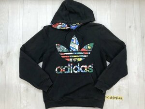 ADIDAS アディダス メンズ カラフルロゴプリント スウェットパーカー 小さいサイズ XS 黒