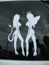 (029)　カーボディ・カッティング・ステッカー・悪魔と天使 白 黒_画像2